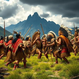 A historical scene depicting a confrontation between the Mapuches and Incas