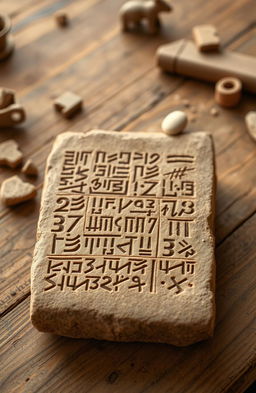 Ancient Babylonian numeral system, featuring intricate cuneiform symbols engraved on a clay tablet