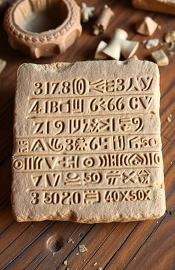 Ancient Babylonian numeral system, featuring intricate cuneiform symbols engraved on a clay tablet