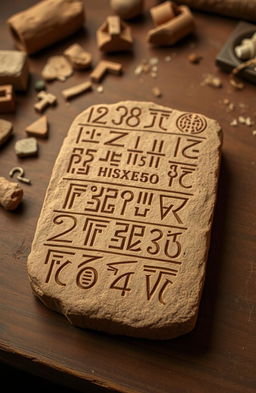 Ancient Babylonian numeral system, featuring intricate cuneiform symbols engraved on a clay tablet