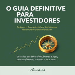 A comprehensive guidebook cover design for "O Guia Definitivo para Investidores: Do Iniciante ao Expert" with the subtitle "Descubra as Cinco Séries de Livros que Transformarão sua Jornada Financeira"