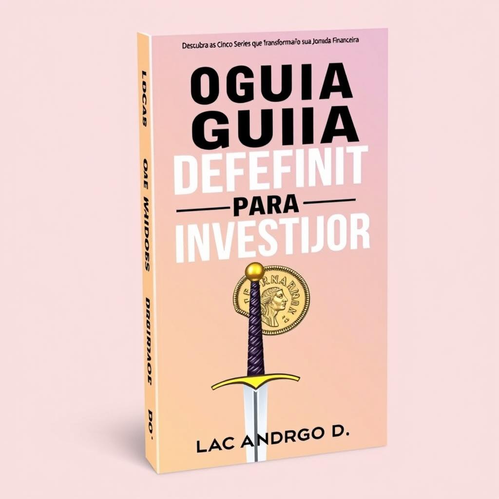 A captivating guidebook cover design for "O Guia Definitivo para Investidores: Do Iniciante ao Expert" with the subtitle "Descubra as Cinco Séries de Livros que Transformarão sua Jornada Financeira"