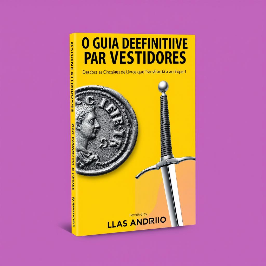 An eye-catching guidebook cover design for "O Guia Definitivo para Investidores: Do Iniciante ao Expert" with the subtitle "Descubra as Cinco Séries de Livros que Transformarão sua Jornada Financeira"