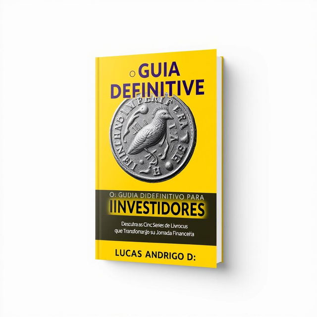 An eye-catching guidebook cover design for "O Guia Definitivo para Investidores: Do Iniciante ao Expert" with the subtitle "Descubra as Cinco Séries de Livros que Transformarão sua Jornada Financeira"