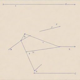 Create a geometric drawing with triangle ABC, where angle ∠BAC is bisected by line AD intersecting side BC at D. Next, extend side AB and draw a line parallel to AC from point B intersecting AD at point E.