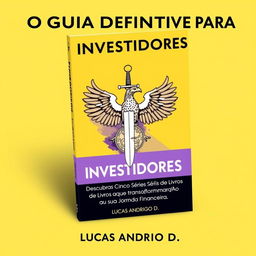 Design a sophisticated guidebook cover for "O Guia Definitivo para Investidores: Do Iniciante ao Expert" featuring the subtitle "Descubra as Cinco Séries de Livros que Transformarão sua Jornada Financeira"