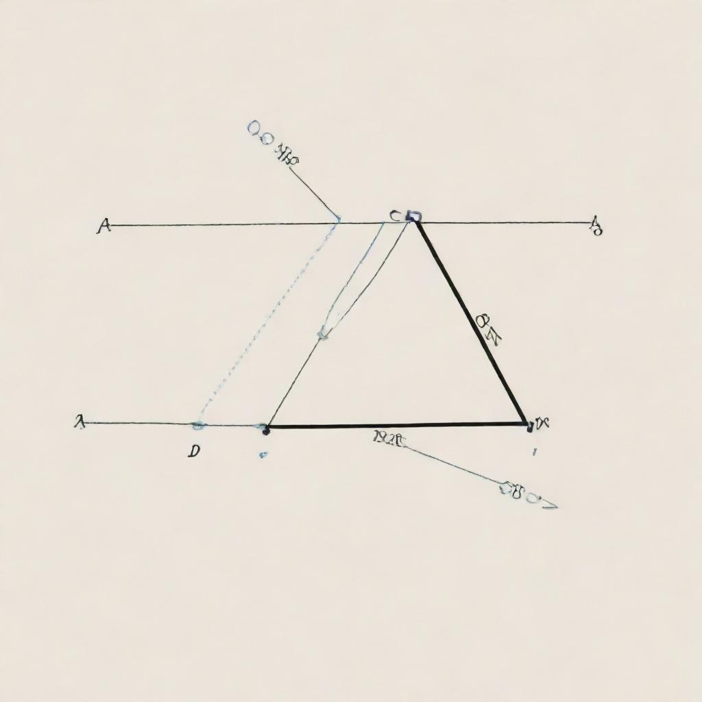 Create a geometric drawing with triangle ABC, where angle ∠BAC is bisected by line AD intersecting side BC at D. Next, extend side AB and draw a line parallel to AC from point B intersecting AD at point E.