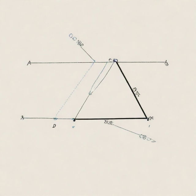 Create a geometric drawing with triangle ABC, where angle ∠BAC is bisected by line AD intersecting side BC at D. Next, extend side AB and draw a line parallel to AC from point B intersecting AD at point E.