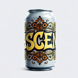 A soda can featuring graffiti-style text with the word "ASCEND" on it