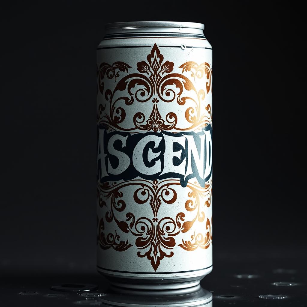 A soda can featuring graffiti-style text with the word "ASCEND" on it