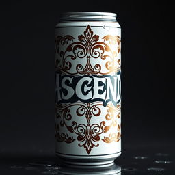 A soda can featuring graffiti-style text with the word "ASCEND" on it