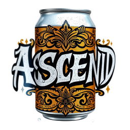 A soda can featuring graffiti-style text with the word "ASCEND" on it