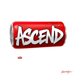 A 2D illustration of a red soda can featuring white graffiti-style text with the word "ASCEND" prominently displayed