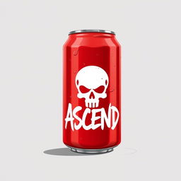 A 2D illustration of a red soda can featuring white graffiti-style text with the word "ASCEND" prominently displayed along with a white skull silhouette