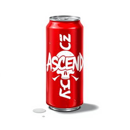 A 2D illustration of a red soda can featuring white graffiti-style text with the word "ASCEND" prominently displayed along with a white skull silhouette