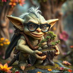 A less realistic, fantasy-themed goblin inspired by Dungeons & Dragons, wearing funny joke glasses