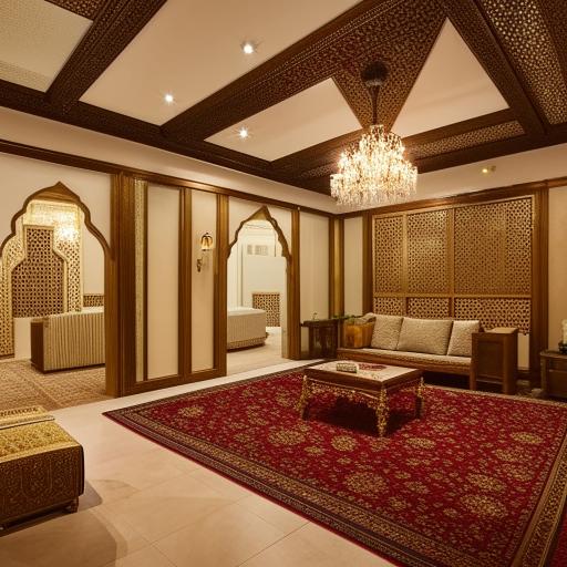 A 6m x 5m salon integrated with a culturally rich Majlis, showcasing a blend of comfort and timeless elegance flaunted through its decor and layout.