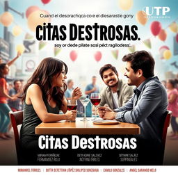 A movie poster for "Citas Desastrosas", featuring the tagline "Cuando el amor choca con el desastre, solo puede surgir la comedia