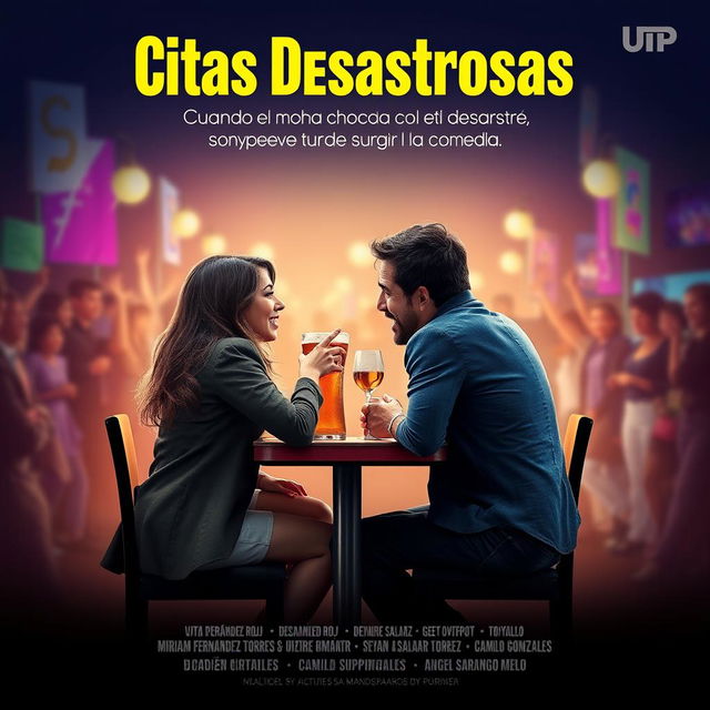 A movie poster for "Citas Desastrosas", featuring the tagline "Cuando el amor choca con el desastre, solo puede surgir la comedia