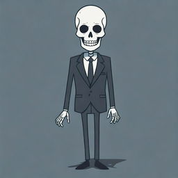 A simplified version of a cartoon skeleton in a suit, crafted with stark lines and minimalistic design, yet exuding a chilling sense of apprehension.