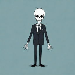 A simplified version of a cartoon skeleton in a suit, crafted with stark lines and minimalistic design, yet exuding a chilling sense of apprehension.