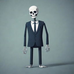 A simplified version of a cartoon skeleton in a suit, crafted with stark lines and minimalistic design, yet exuding a chilling sense of apprehension.