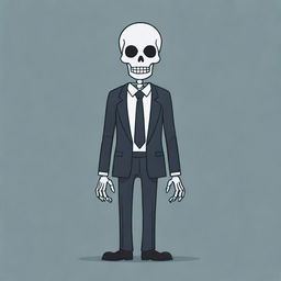 A simplified version of a cartoon skeleton in a suit, crafted with stark lines and minimalistic design, yet exuding a chilling sense of apprehension.