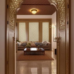 A 6m x 5m salon integrated with a culturally rich Majlis, showcasing a blend of comfort and timeless elegance flaunted through its decor and layout.