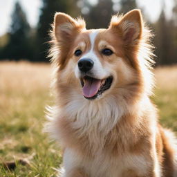 A lively, adorable dog, full of energy and joy, with shiny, well-groomed fur gleaming under the sunlight.