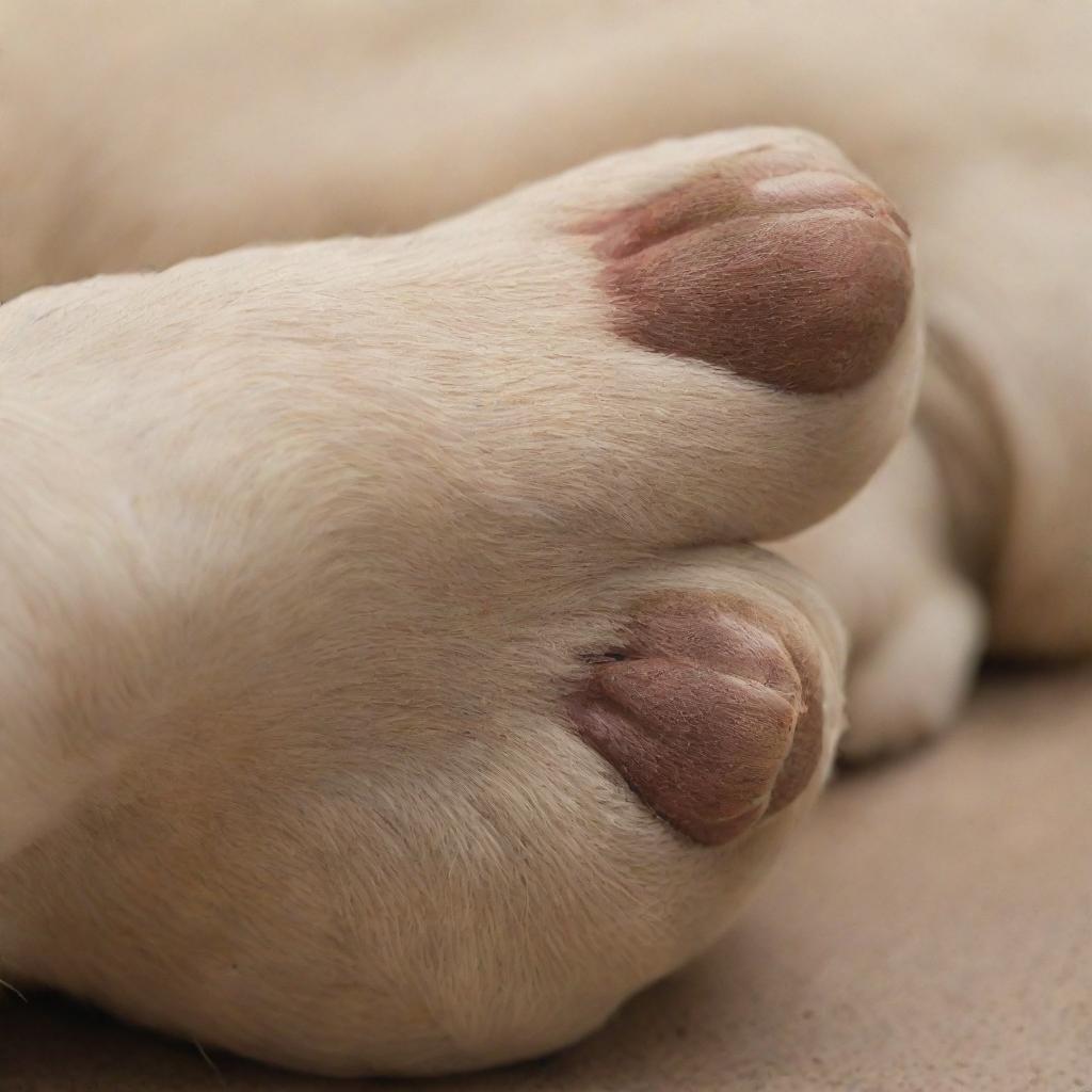 A close-up, highly detailed image capturing the paws of a dog.