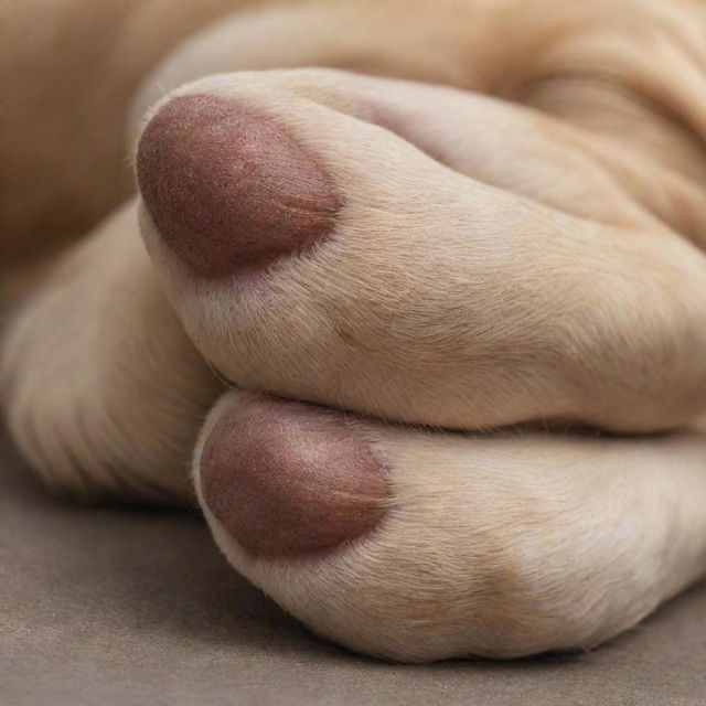 A close-up, highly detailed image capturing the paws of a dog.