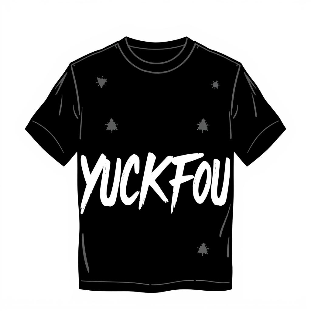 A black t-shirt design with the words 'YUCKFOU' prominently displayed in bold, edgy font