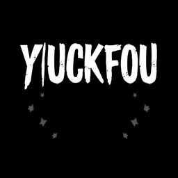 A black t-shirt design with the words 'YUCKFOU' prominently displayed in bold, edgy font