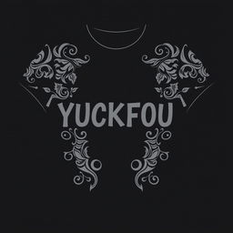 A black t-shirt design with the bold letters 'YUCKFOU' in a striking, rebellious font