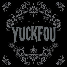 A black t-shirt design with the bold letters 'YUCKFOU' in a striking, rebellious font