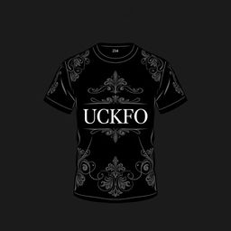 An elegant black t-shirt design featuring the word 'YUCKFOU' in a sophisticated and stylish font