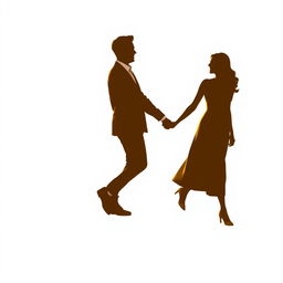 Silhouettes of a man and a woman walking hand in hand, set against a white background