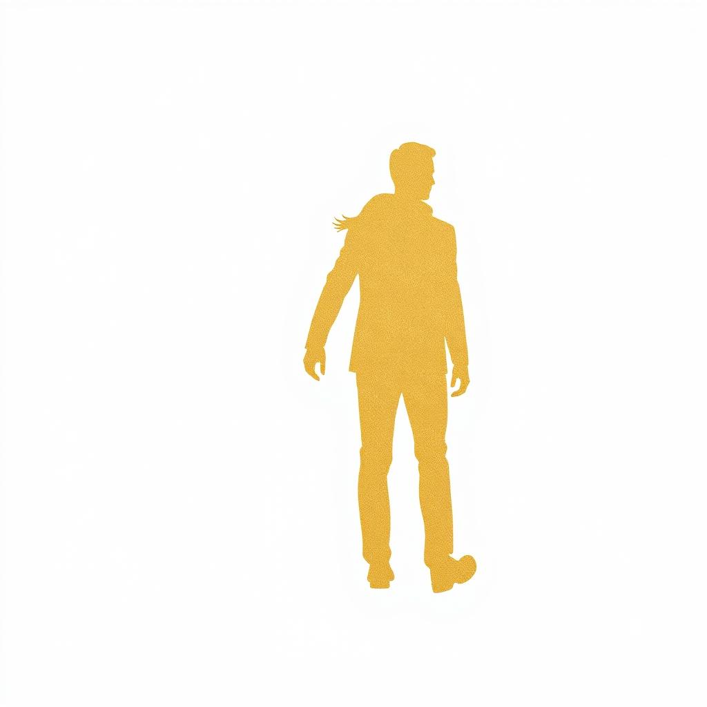 gold silhouettes of a man and a woman walking hand in hand on a white background