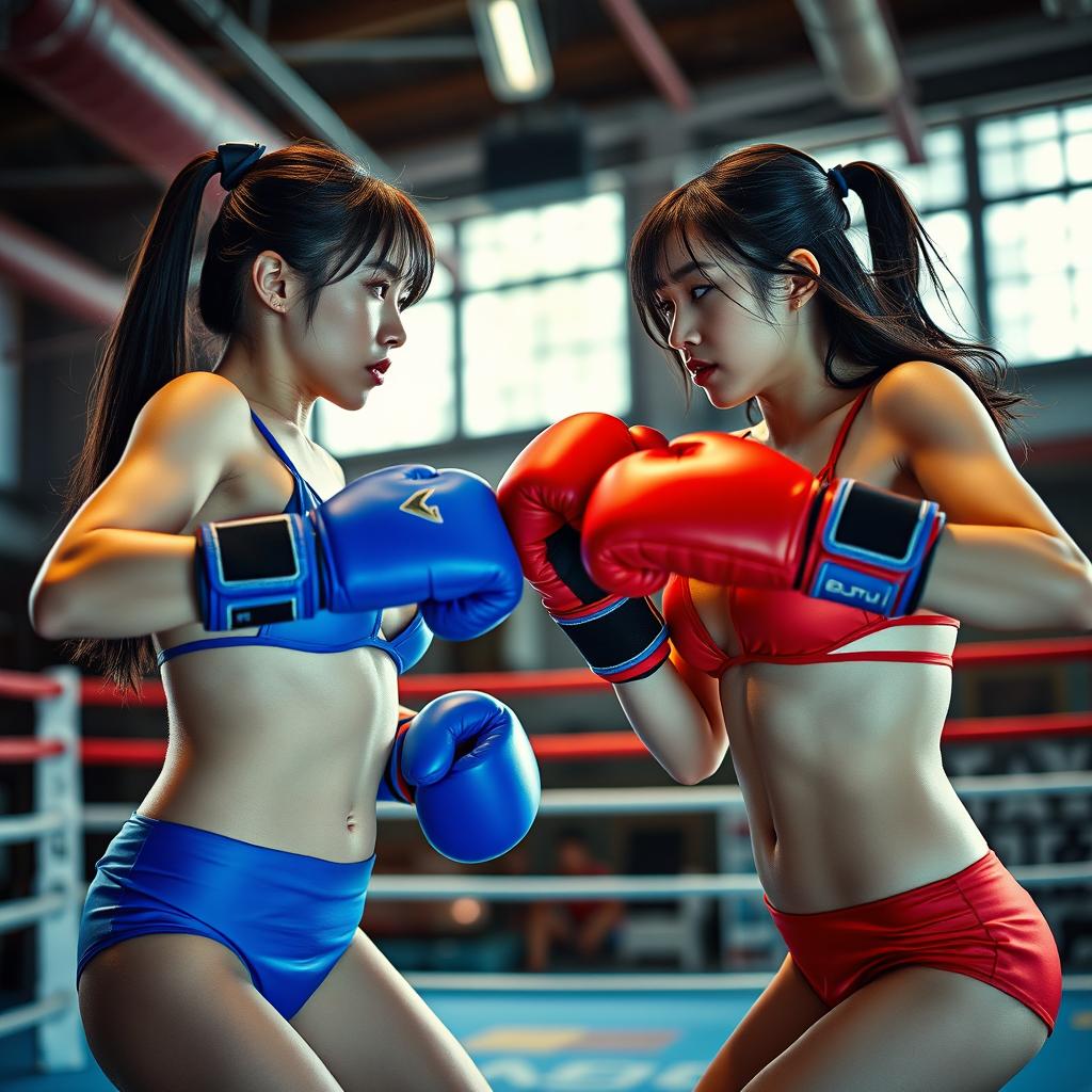 two individuals with Korean faces in an exhilarating boxing scene