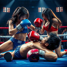 an intense boxing scene featuring two figures with Korean faces