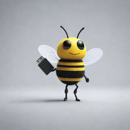 A bee carrying a tiny USB stick in its legs, implying it is stealing information