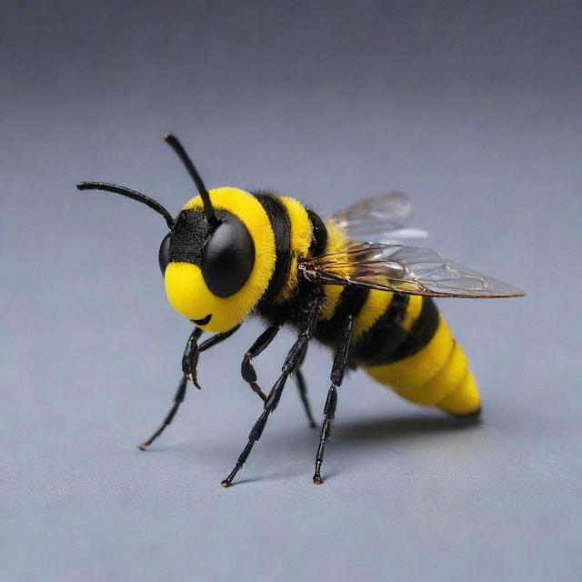 A bee carrying a tiny USB stick in its legs, implying it is stealing information