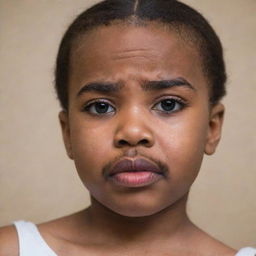 A young girl with features reminiscent of Steve Harvey, displaying an expression of sadness and shedding tears.