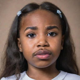 A young girl with features reminiscent of Steve Harvey, displaying an expression of sadness and shedding tears.