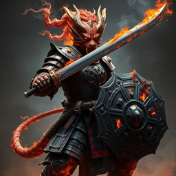 A dragonborn samurai fighter from the Dungeons and Dragons universe, showcasing stunning lava-like plate armor