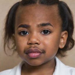 A young girl with features reminiscent of Steve Harvey, displaying an expression of sadness and shedding tears.