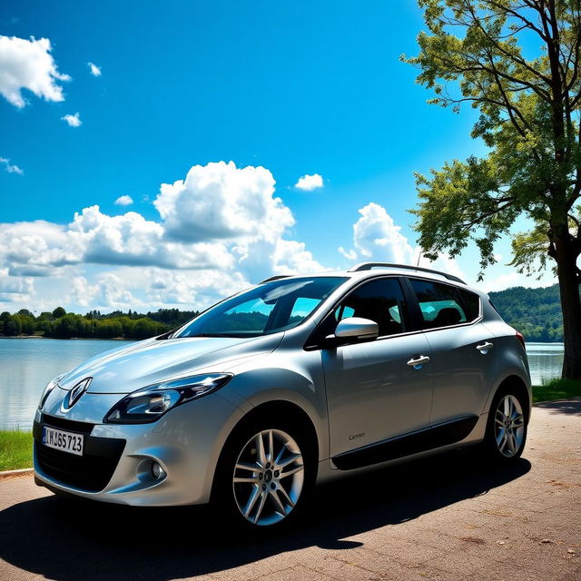 A 2009 Renault Megane 3 Sport Tourer parked stylishly by a scenic lakeside