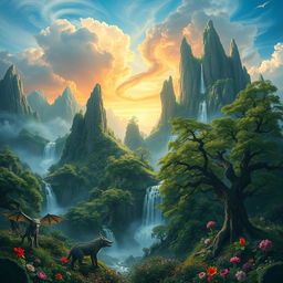 A mystical landscape inspired by Chinese mythology, showcasing the remnants of a legendary mountain called Huaguo Mountain