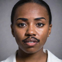 A portrait of a teenage girl who bears a striking resemblance to Steve Harvey, with tears streaking down her face showcasing an emotional display.