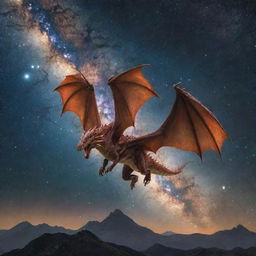 A majestic dragon flying gracefully around the radiant Milky Way